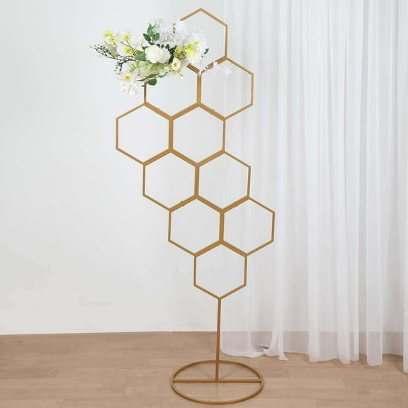 Efavormart 6ft Gold Metal Honeycomb Floor Standing Balloon Display Arch, Wedding Flower Frame Backdrop Stand