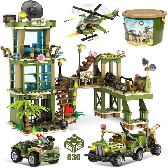 City Police Building Blocks Set, Army Military Base Building Kit, Army Toys, STEM Building Toy Christmas Gifts for Boys Kids Ages 6-12 (830 Pieces, Green)