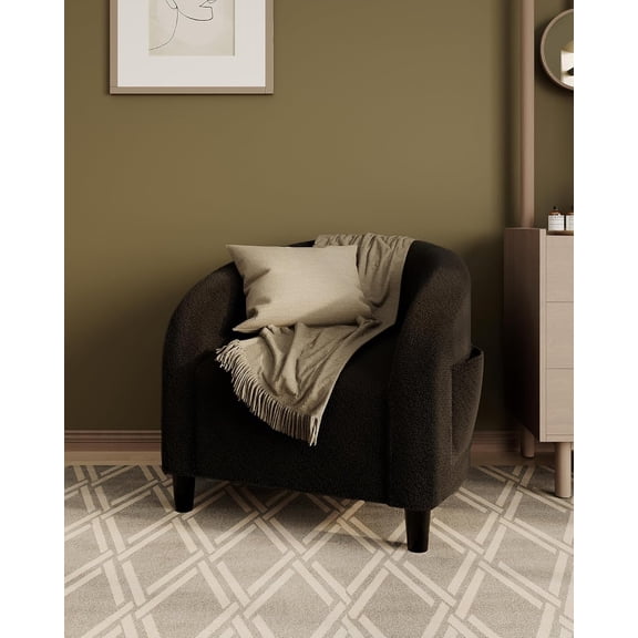 Accent Barrel Chair Living Room Chairs Boucle Chairs Comfy Armchairs for Bedroom Reading Room Reception Chairs(Black)