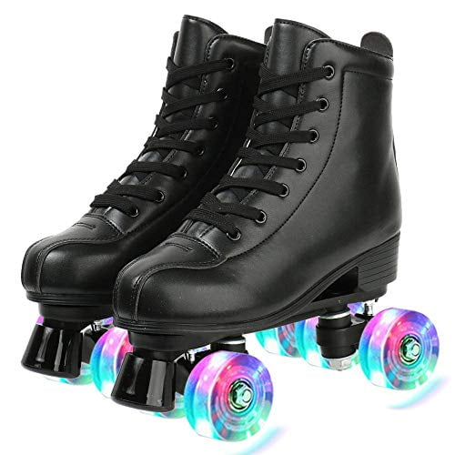 Mlatte Roller Skate Shoes for Women Men PU Leather High-top Double-Row Roller Skates Four-Wheel Shiny Roller Skates for Girls Unisex 