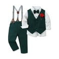 thumbnail image 2 of Toddler Boy Clothes Suit 1-6T Boys Formal Dress Shirt + Bowtie +Vest +Boutonniere +Suspender Pants Boys Gentleman Outfits Set, 2 of 12