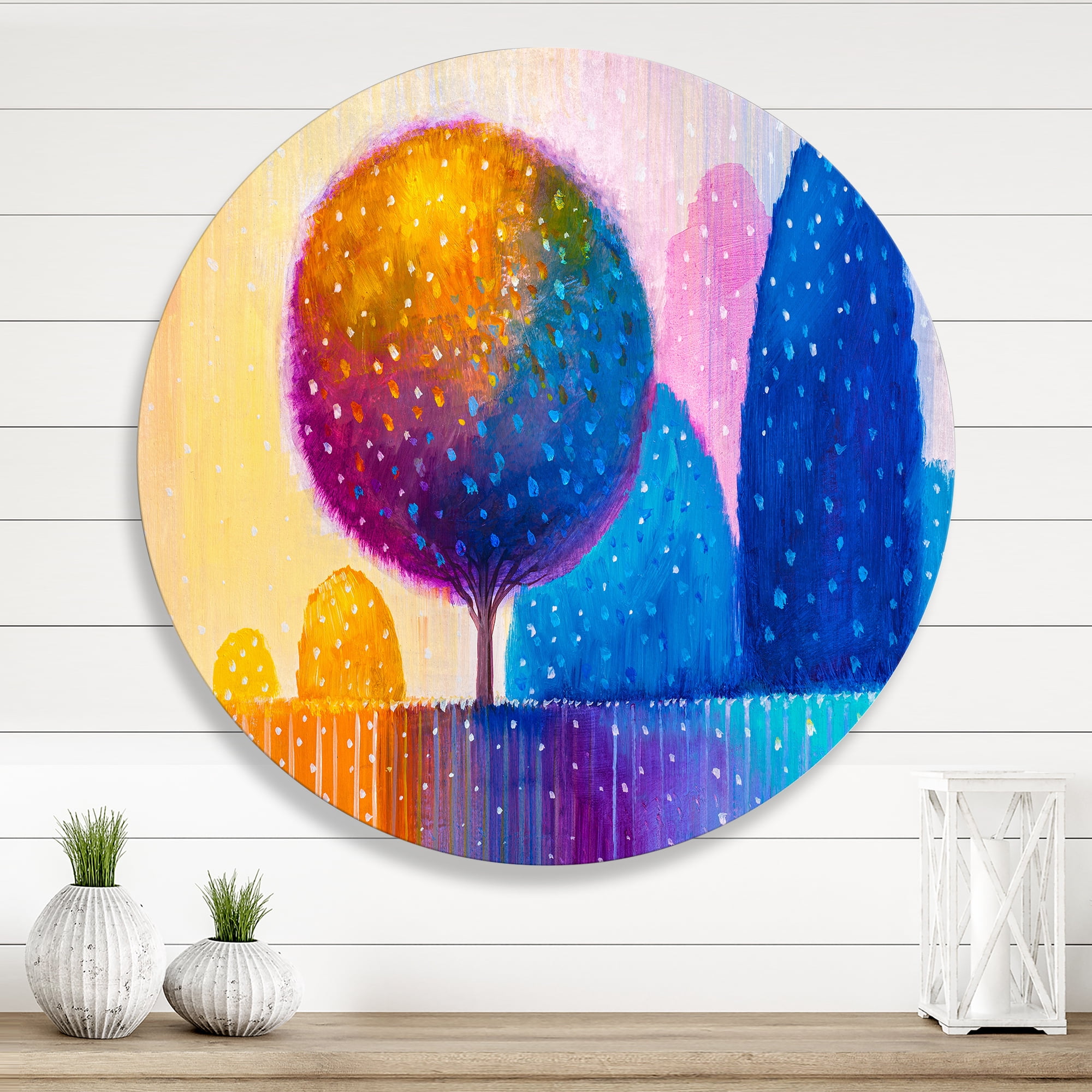Designart 'Ornamental Colourful Trees X' Modern Circle Metal Wall Art 23x23 - Disc of 23