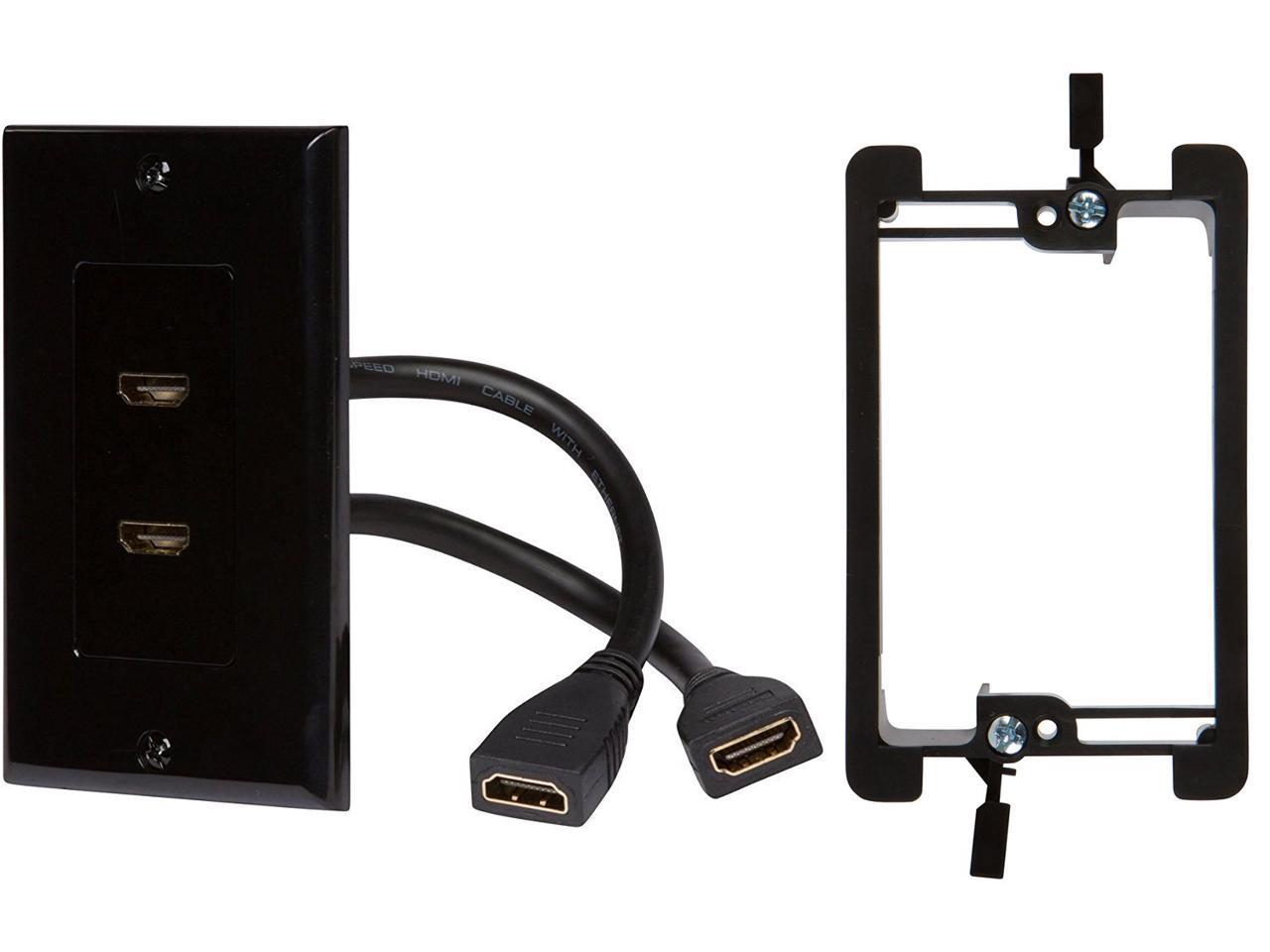 Buyer's Point HDMI Wall Plate[UL Listed] 2 Port Insert with 6-Inch Built-in Flexible Hi-Speed HDMI Cable with Ethernet Decora Style 2-Piece Pigtail Jack/Plug for Dual Outlet Port Pack of 1 Black Kit - image 1 of 6