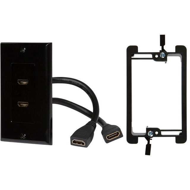 Buyer's Point HDMI Wall Plate[UL Listed] 2 Port Insert with 6-Inch Built-in Flexible Hi-Speed HDMI Cable with Ethernet Decora Style 2-Piece Pigtail Jack/Plug for Dual Outlet Port Pack of 1 Black Kit