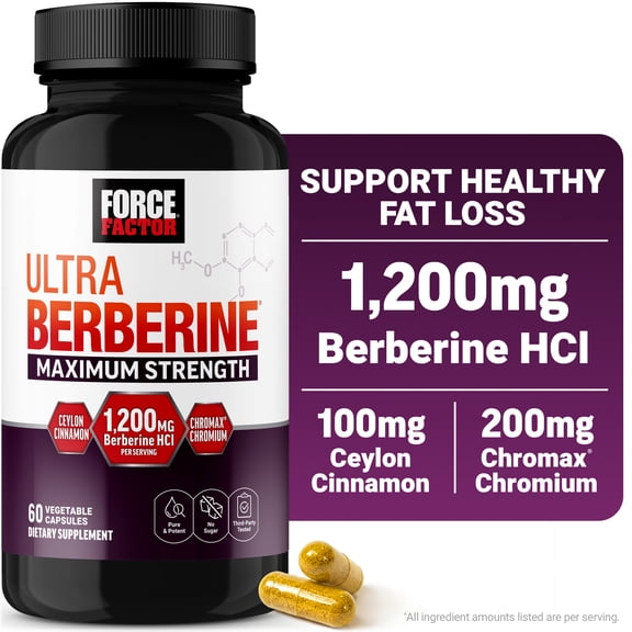 Force Factor Ultra Berberine Maximum Strength, 1200mg Berberine HCl with Ceylon Cinnamon & Chromax Chromium to Support Fat Loss, Metabolism & Weight Management, 60 Capsules