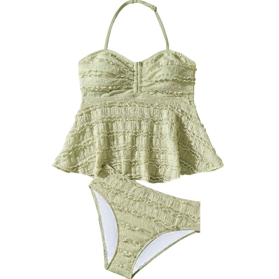 Yhhting Big Girls Tankini Swimsuit 2 Piece Ruffled Spaghetti Strap Halter Swim Top And Bottom Bathing Suit Teen Girls Swimwear
