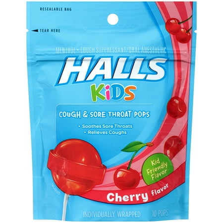 Childrens Cough - Halls Kids, Cough & Sore Throat Pops In Cherry Flavor, 10 Pcs
