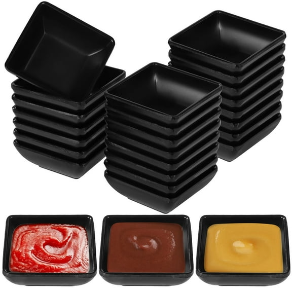 24PCS Dipping Sauce Bowls for Condiments, Plastic Small Square Soy Sauce Dishes for BBQ, Parties, Home(Black)