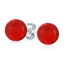 Bling Jewelry Womens Classic 6MM Red Carnelian Gemstone Drop Ball Earrings in Sterling Silver