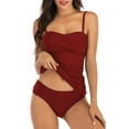 thumbnail image 2 of WREESH Womens Two Piece Swimsuit Tummy Control Tankini Swimsuit New Fashion Swimwear Casual Bikini Set Swimsuit Beach Bathing Suit Wine, 2 of 5