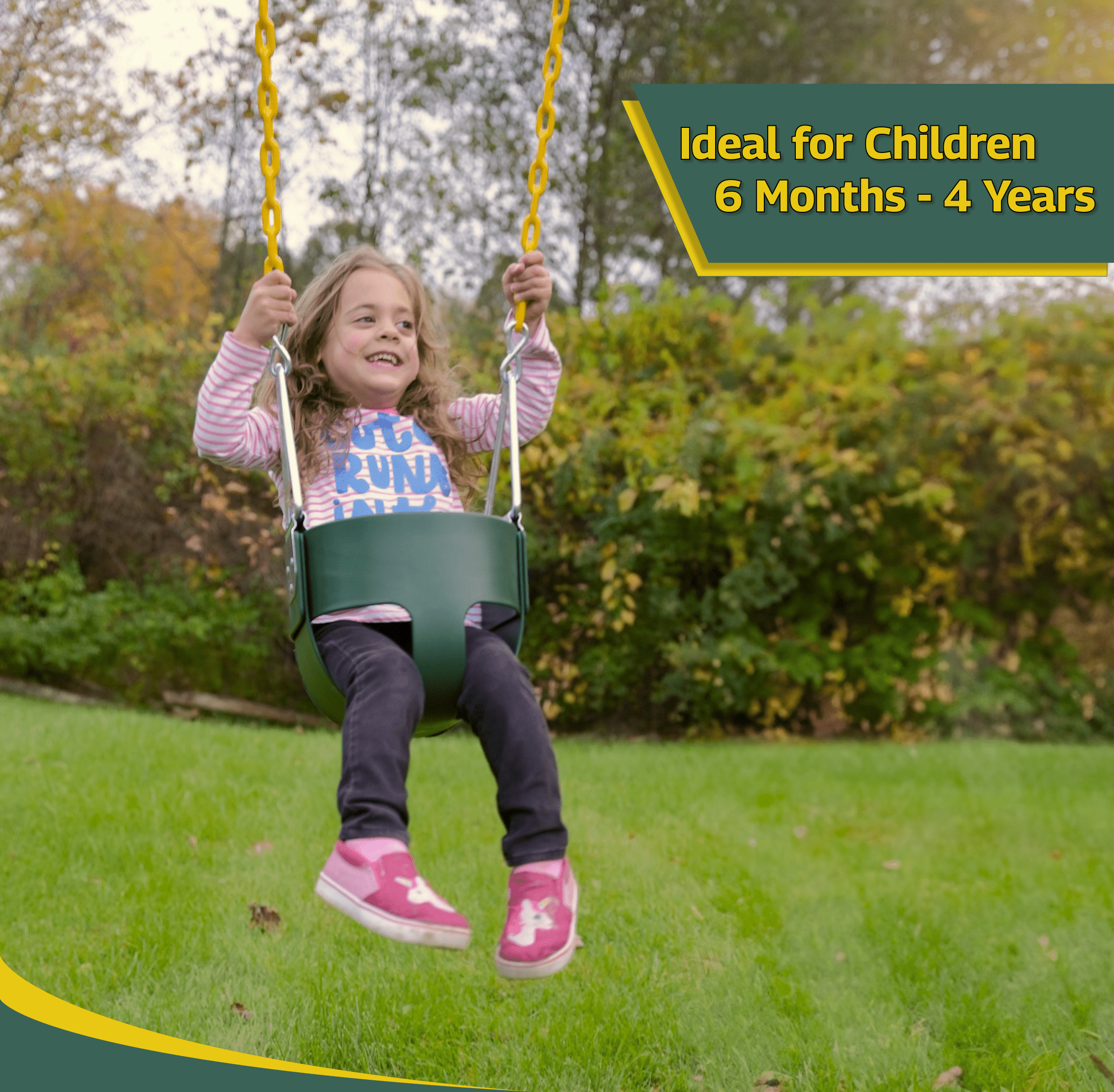 Heavy-Duty Green High Back Toddler Swing – Infant Bucket Swing Seat with Coated Chains – Baby Swing for Swing Sets, Outdoor Use – Green | Eastern Jungle Gym