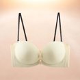 thumbnail image 5 of Women's Strapless Closure Push-Up Bra Padded Bandeau Bras Wavy Trim Seamless Bralette White S, 5 of 5