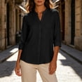 thumbnail image 5 of Warop Button Down Top for Women 3/4 Sleeve Linen V-Neck Shirt Fashionable Casual Loose Blouses, 5 of 8