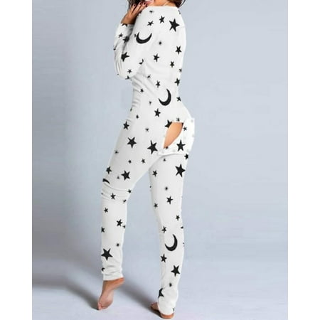 

Well Stars And Moon Functional Buttoned Flap Adults Pajamas