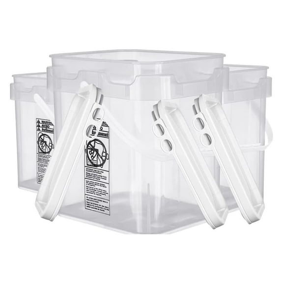4 Gallon Food Grade Plastic Square clear bucket pail with lid container (Pack of 3) Made in USA- BPA Free