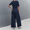 thumbnail image 4 of Women Short Sleeve Summer Solid Jumpsuits Casual U Neck Elastic Waist Wide Leg Cropped Pant Loose Flowy Comfy Rompers, 4 of 4