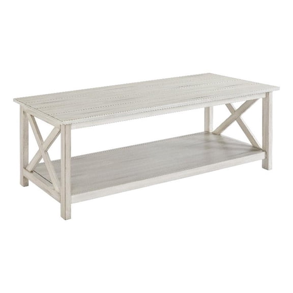 Boraam Jamestown Antique White Coffee Table with Decorative X Base