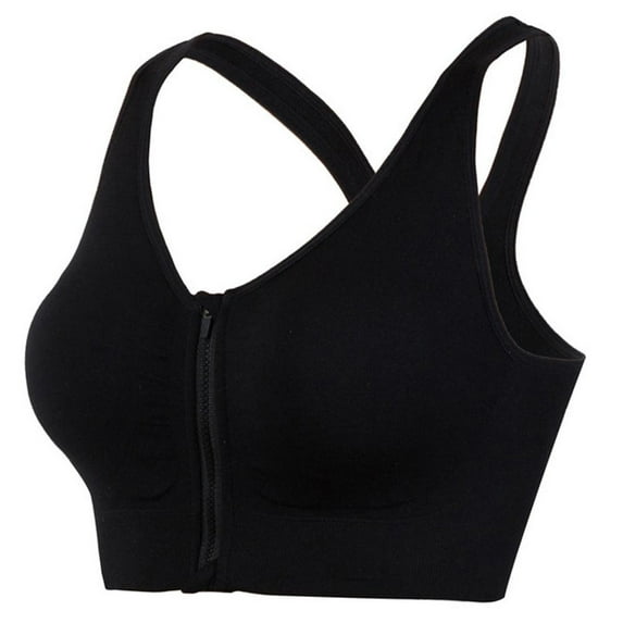 Plus Size Sports Bra Zip Front Sports Bra Breathable Fabric, FREE Eyeglass Pouch by Kaneesha (4XL-Black)
