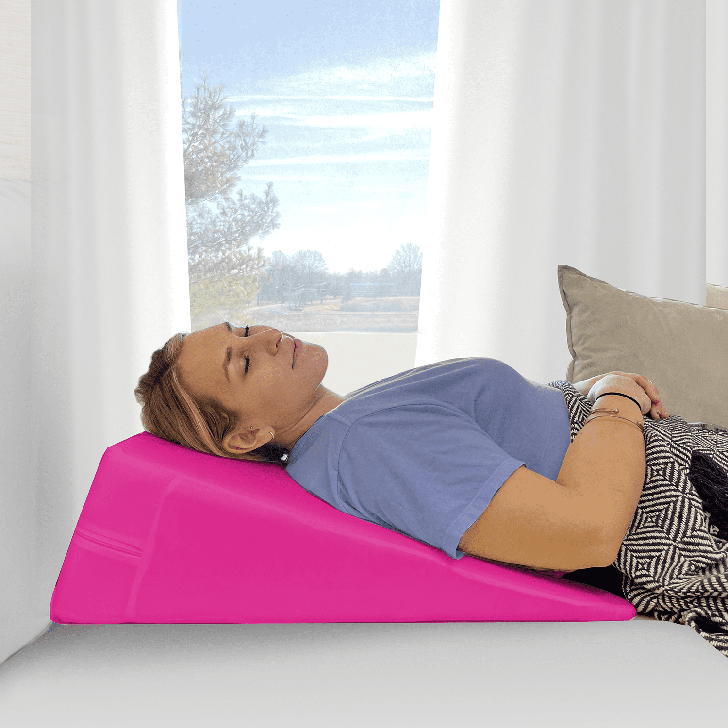 Fun Pillow® Wedge with Memory Foam Top Layer, Party Pink