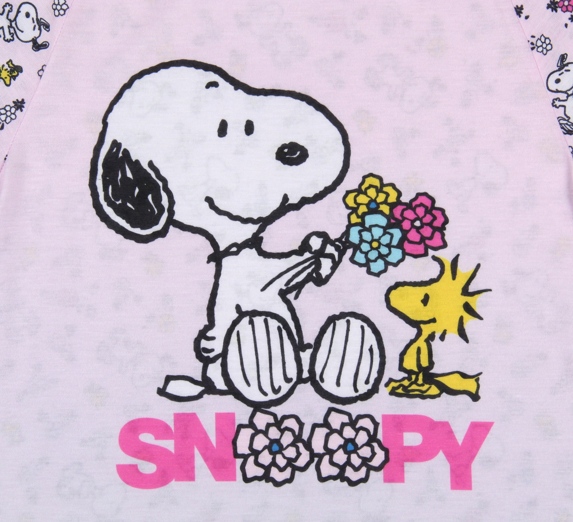 Snoopy Pajama Nightgown Peanuts Flowers Girls\' (7/8) Shirt Friends Woodstock
