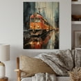 thumbnail image 2 of Designart "Journey on an Orange Train I" Modern Print on Natural Pine Wood, 2 of 5