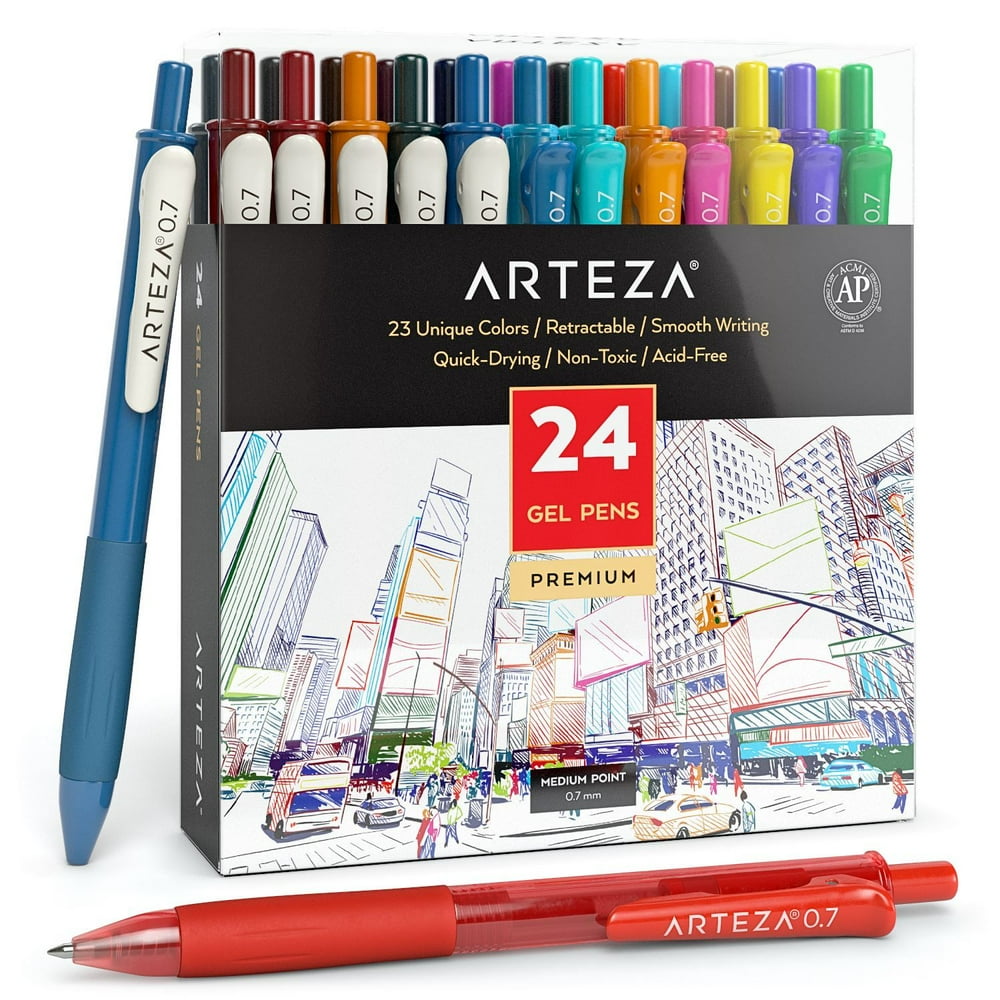 ARTEZA Retractable Gel Ink Pens, Vintage & Bright Colors Set of 24