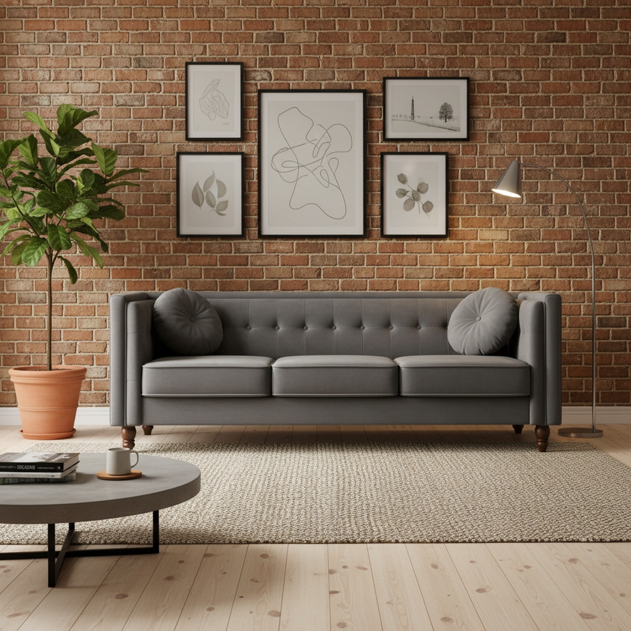 GDF Studio 80.7" Chesterfield Tufted Sofa with Square Arms, Crushed Velvet Upholstery, Gray