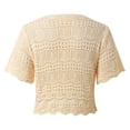 thumbnail image 4 of JIAYUE Womens Swimwear Cover-Ups Crochet V Neck Short Sleeve Hollow Solid Color Comfortable Drawstring Crop Shirt Sexy Beachwear Lace Up Bathing Suit Cover Up Top, 4 of 7