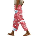 thumbnail image 5 of Women's Fashion Christmas Snowman Print Casual Pants with Drawstring Elastic Waist and Pockets, Full Length Trousers for Holiday Season and Daily Use,Watermelon Red,S, 5 of 6
