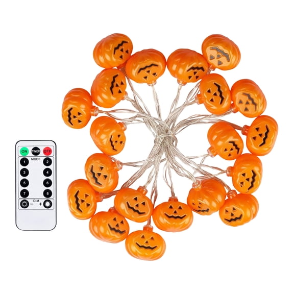 Halloween Pumpkin String Lights 20Ft Orange Hanging Decorative String Lights with 2 Modes for Indoor Outdoor Halloween Party Window Bedroom Decor