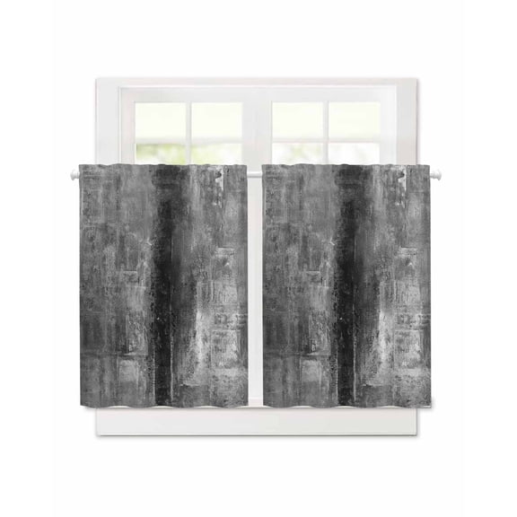 Black Abstract Short Blackout Curtains 24 Inch Long Vintage Graffiti Mottled Texture Rod Pocket Kitchen Curtains, 2 Panels Thermal Insulated Darkening Drapes for Bedroom, 30"W x 45"L
