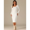 thumbnail image 4 of DARING DIVA Ribbed Square Neck Belted Casual Midi Dress M White, 4 of 6