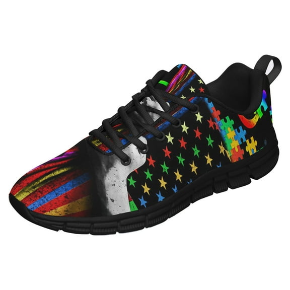 Autism Acceptance Heart Running Shoes Sneakers Mesh Black Size 3.5