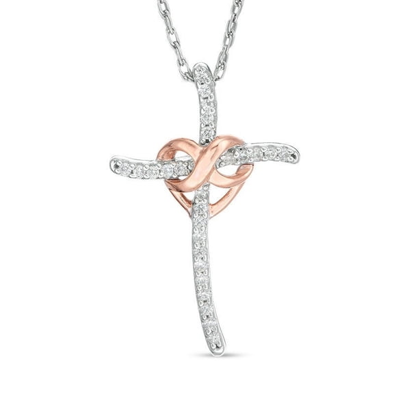 0.25 Ct VS1 Round Cut Real Diamond Accents Beautiful Infinity Heart Cross Necklace for Women Solid 14K White Gold With 18 inches chain