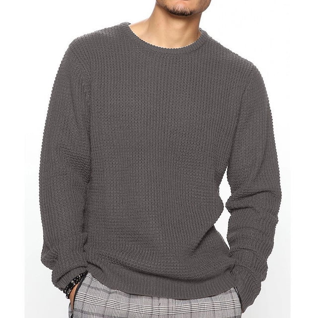 Suéter de cuello redondo para hombre, de color liso, holgado, de punto, informal, a la moda para jóvenes