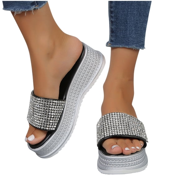 AXXD Black Summer Sandals for Women 2024 Trendy Comfort Trendy Diamond Strap Casual Sun New Thick Sole Sandals Mothers Day