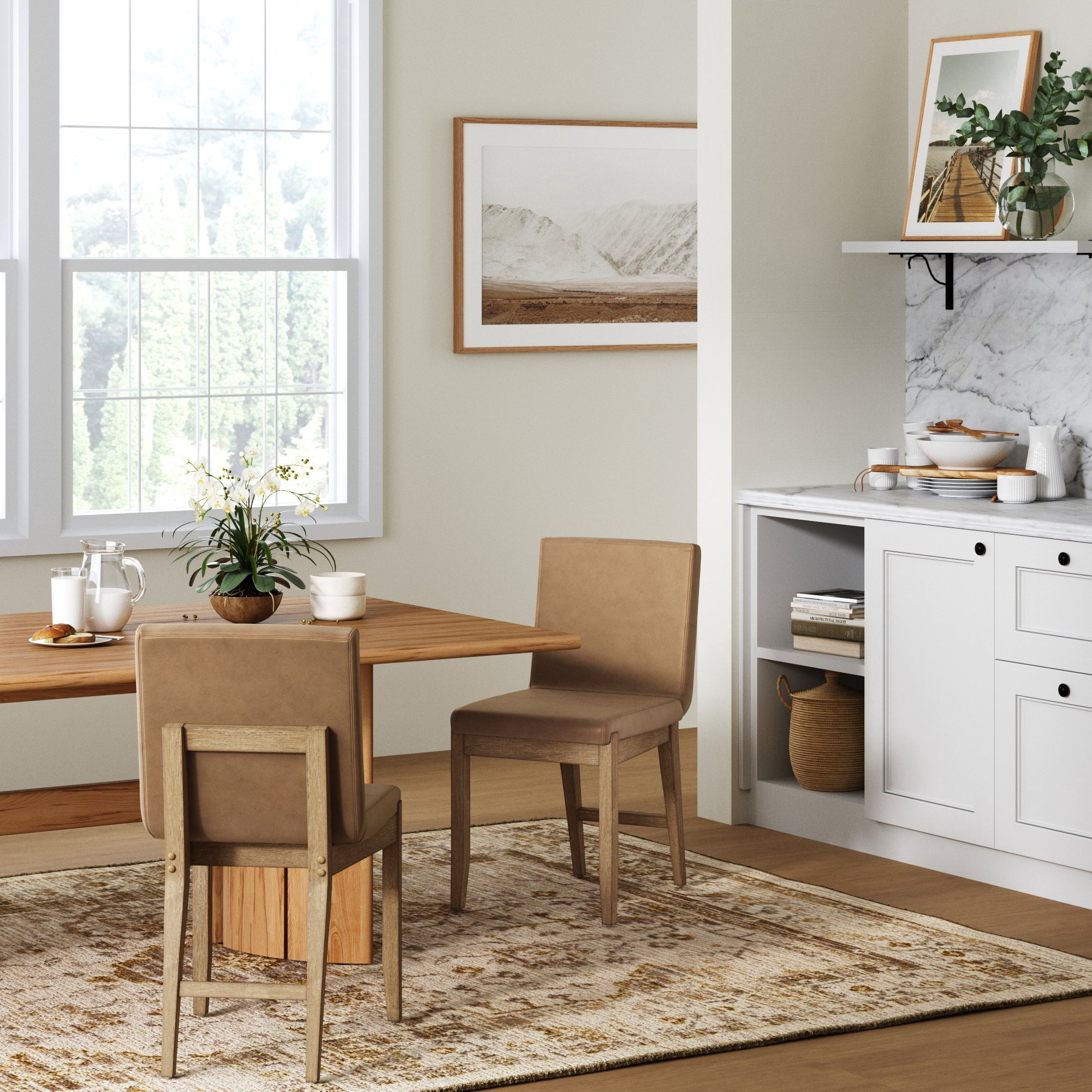 Nathan James Gracie Modern Dining Chair with Cushion, Upholstered Dining Chair with Solid Wood Frame, Light Brown, Set of 2