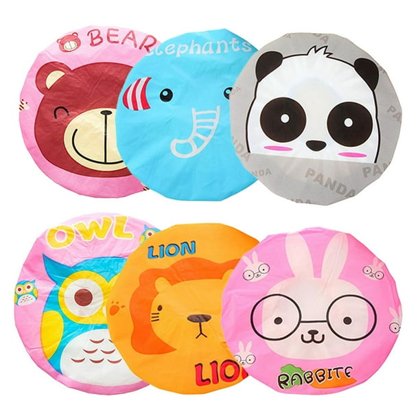 Sportuli Pack Of 12 Lady Kid Animal Cartoon Waterproof Shower Bathing Salon Hair Cap Panda Elephant Lion Walmart Com Walmart Com