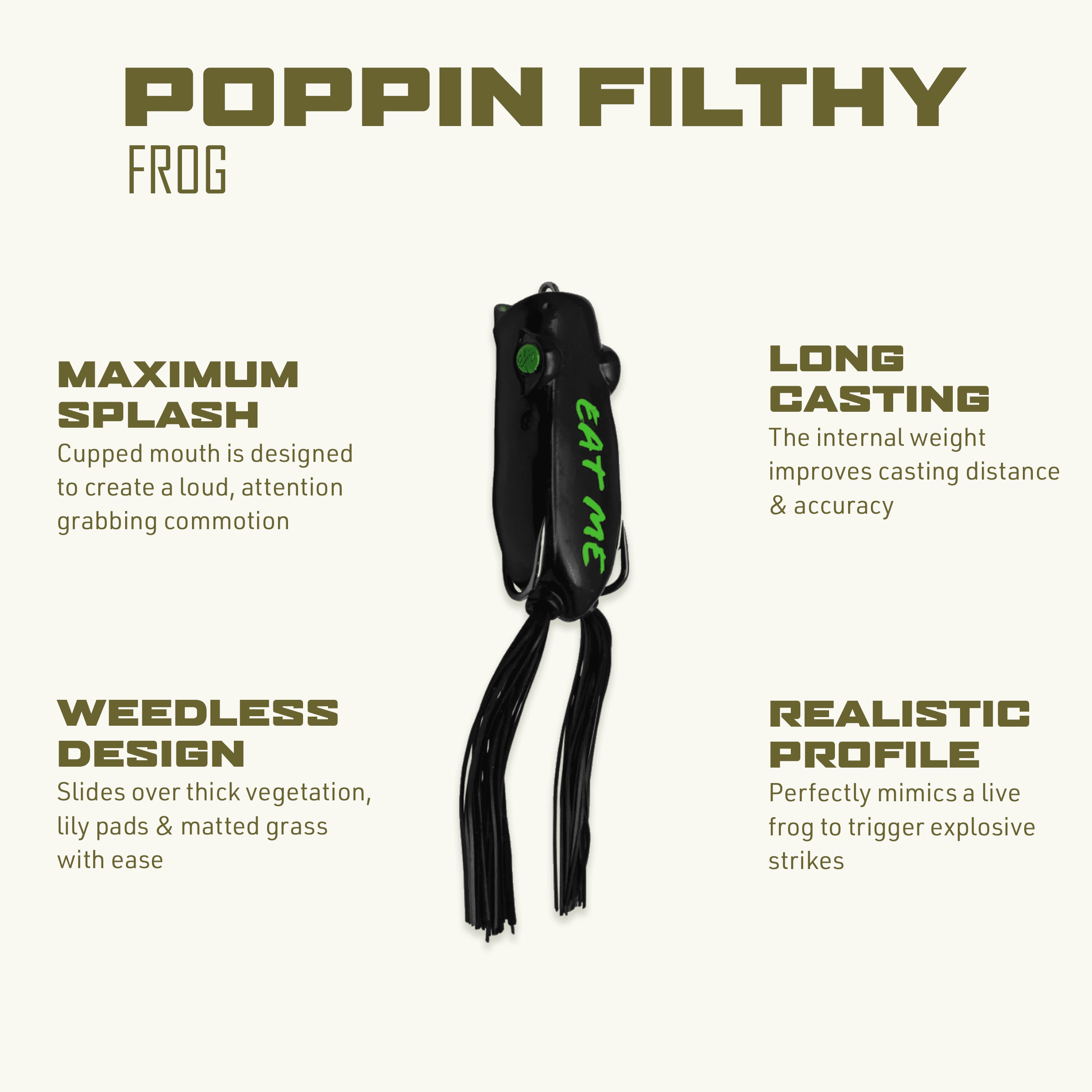 Googan Squad Poppin' Filthy Frog Leopard Frog Topwater Lure, 5/8 oz