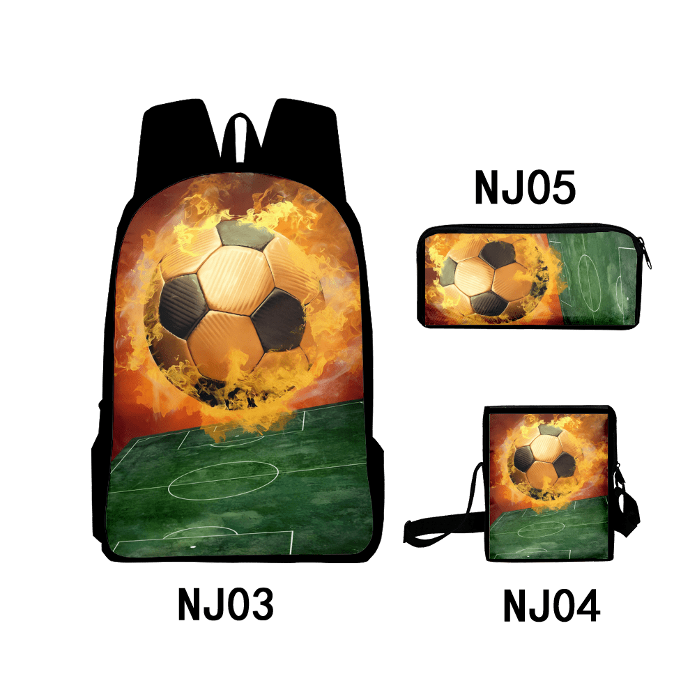 Fnyko Backpack 3 Pack Soccer Backpack Unisex 3D Print Kids School Bags ...