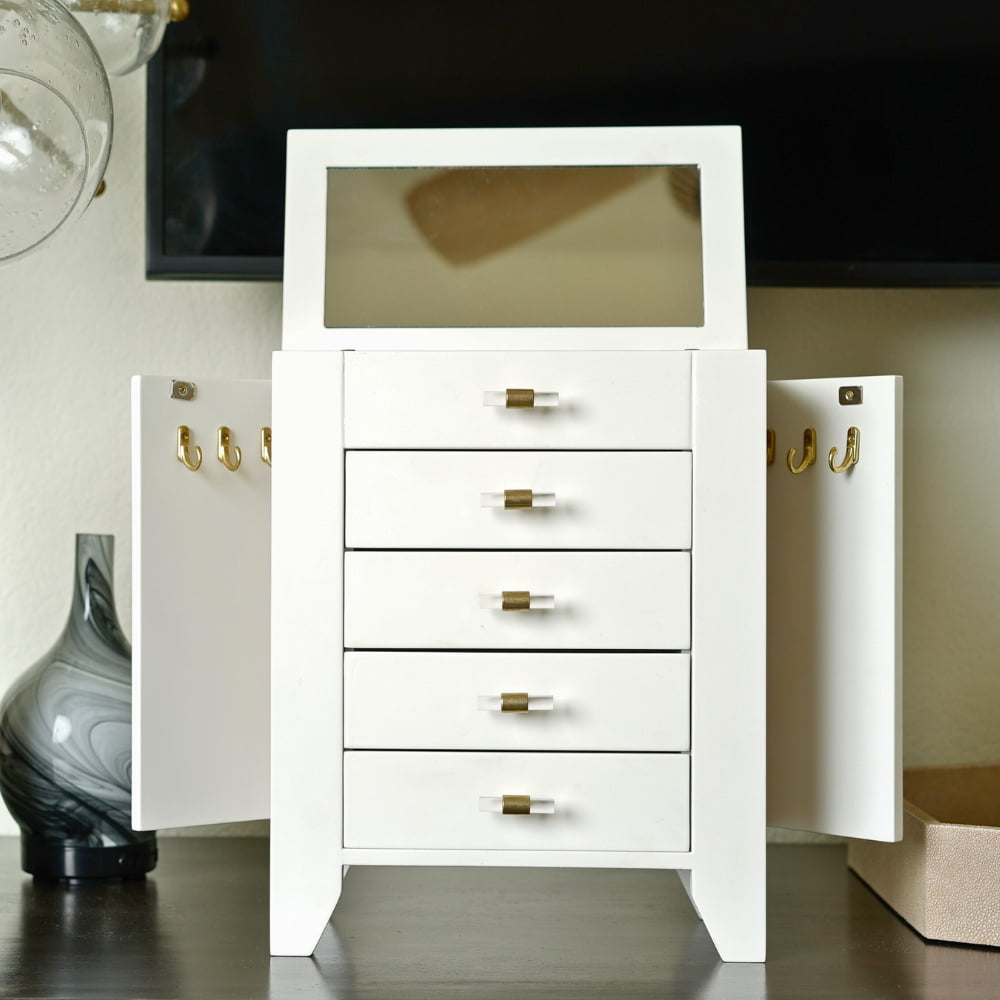 Hives and Honey Chelsea Jewelry Chest - Elegant White Modern Storage for Women, Tweens, and Teens