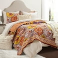 thumbnail image 2 of Lush Decor Bohemian Flower Reversible Oversized Cotton Quilt Tangerine/Lilac 3Pc Set Full/Queen, 2 of 9