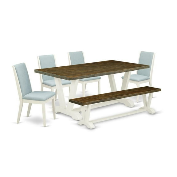 East West Furniture V-Style 6-piece Wood Dining Set in Jacobean Brown/Baby Blue