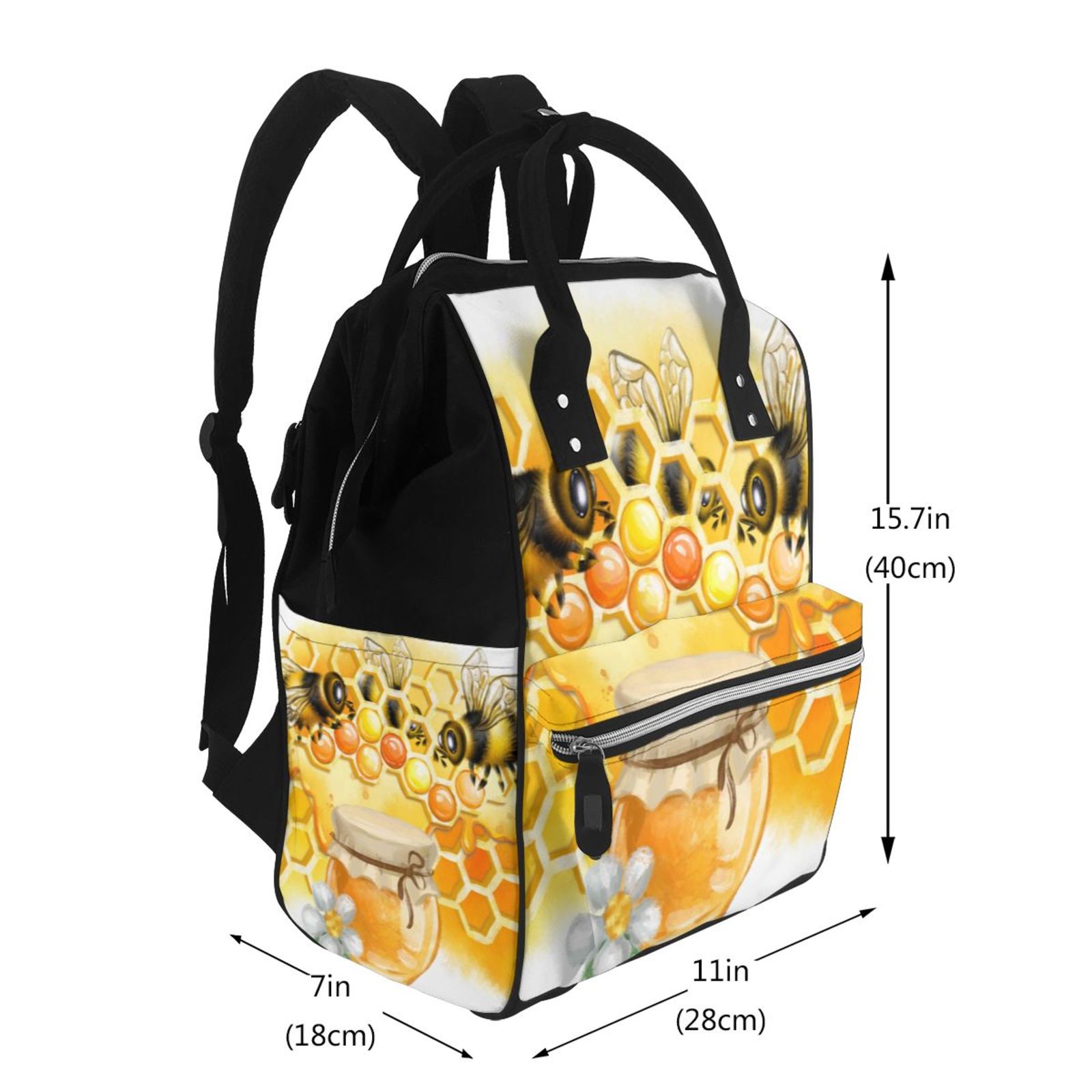 Ratiio Honey Bee Mummy Backpack - Waterproof Twill Canvas, Large Capacity Diaper Bag with Multiple Pockets and Adjustable Straps