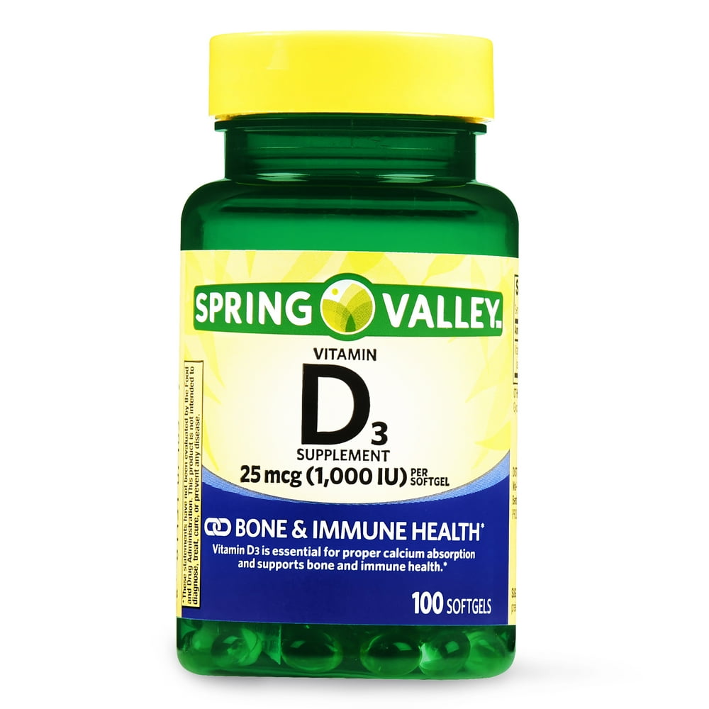 Spring Valley Vitamin D3 Softgels, 1000 IU, 100 Count