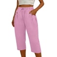 thumbnail image 3 of OVAFBAU Women's Capris Pants Lounge Pants Elastic Waist Drawstring Button Detail Pocket Casual Capris Daily Pants, 3 of 8