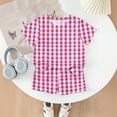 thumbnail image 3 of Grblisyd Summer Outfits for Girls Casual Plaid Cute Short Sets Loose Short Sleeve T Shirts Top and Shorts Fashion Clothing Hot Pink 11-12Y, 3 of 6