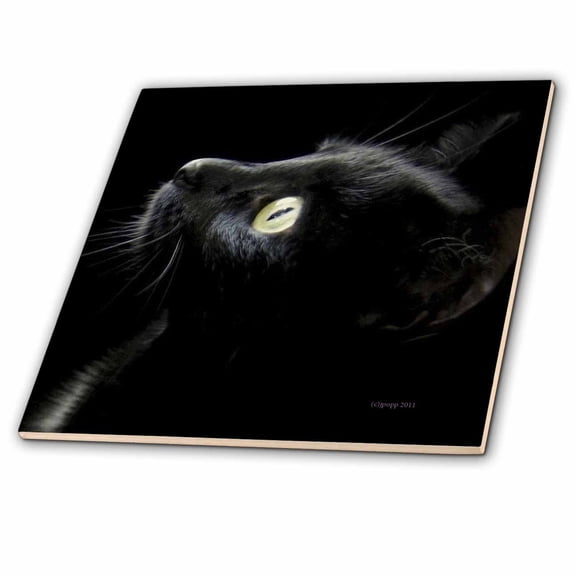 3dRose, black cat face, 4 Inch Ceramic Tile