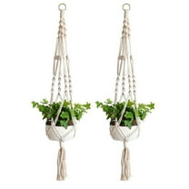 Plutput Macrame Plant Hangers, 2 Pack Flower Pot Hanger Cotton Rope Plant Hangers Indoor Outdoor Plant Holder for Home Decorations 40 inches(Off-White)