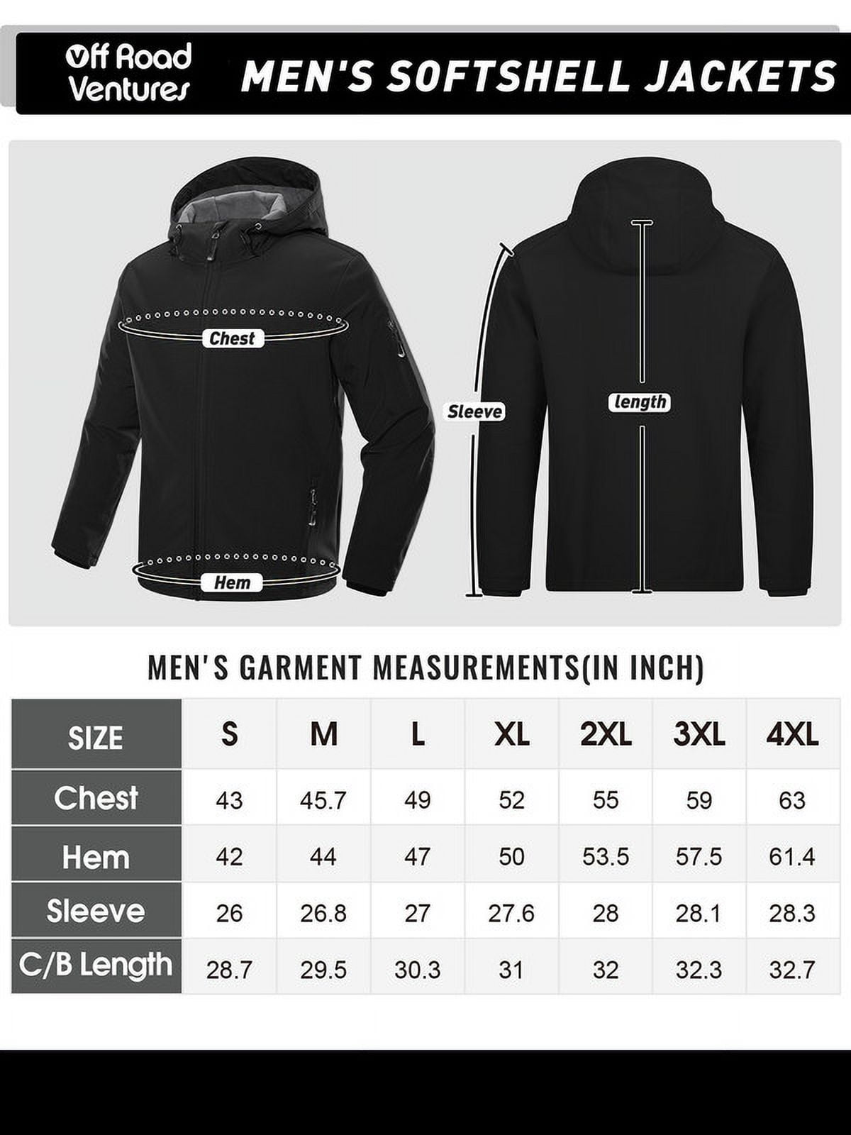 Off Road Ventures Men's Lightweight Softshell Jacket with Hood Waterproof Fleece Lined Windbreaker Outdoor Coat for Hiking